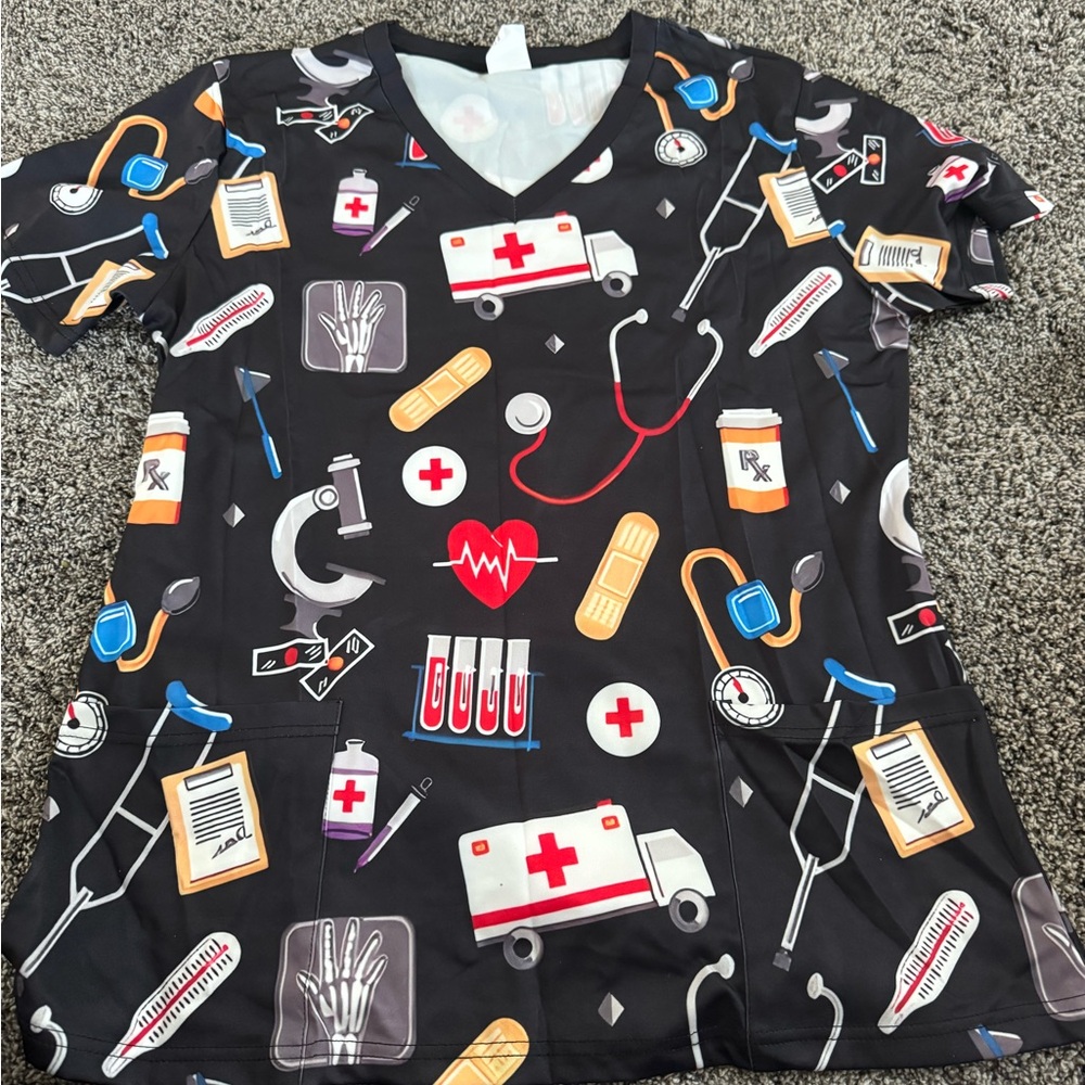Medical Themed Scrub Shirt - Black